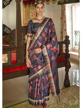 Multicolor Woven Banarasi Silk Saree & Blouse