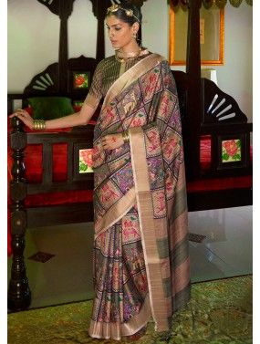 Multicolor Banarasi Silk Saree In Zari Woven Work