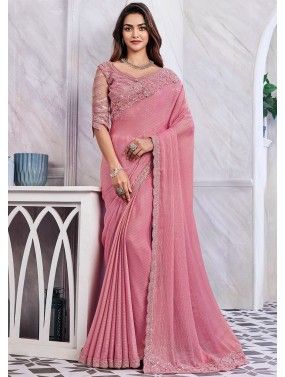 Pink Embroidered Saree In Shimmer