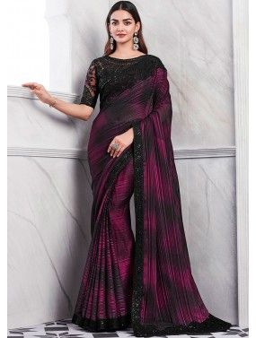 Magenta Shimmer Saree In Sequins Embellishment