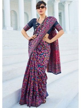 Multicolor Floral Printed Saree In Cotton