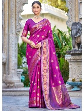 Purple Art Silk Woven Saree & Blouse