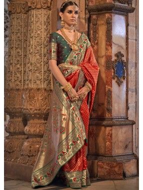 Red Zari Woven Saree In Silk