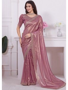 Rosy Brown Stone Embellished Net Saree 