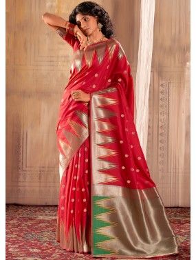 Red Zari Woven Saree In Banarasi Silk