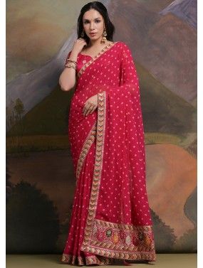 Pink Embroidered Saree In Georgette