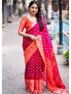 Pink Zari Woven Saree In Art Silk