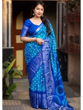 Blue Zari Woven Saree In Art Silk