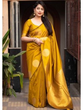 Yellow Zari Woven Saree In Silk