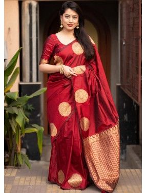 Red Zari Woven Saree In Silk