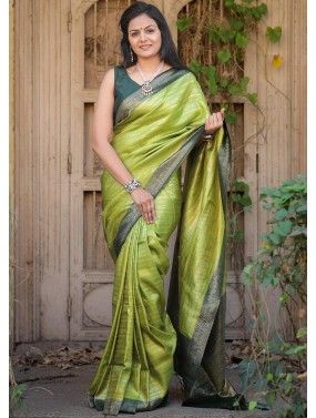 Green Art Silk Saree In Woven Work