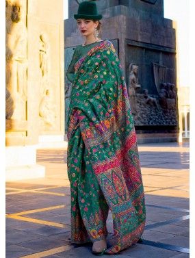 Green Woven Saree With Blouse