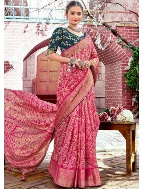 Pink Art Silk Saree With Embroidered Blouse