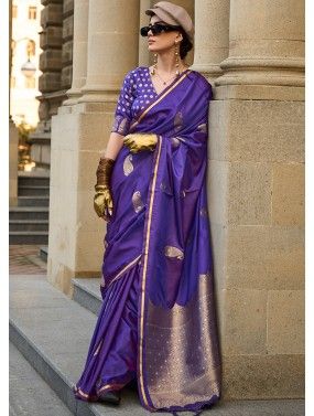 Purple Zari Woven Satin Silk Saree