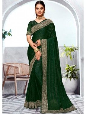 Green Embellished Art Silk Saree & Blouse