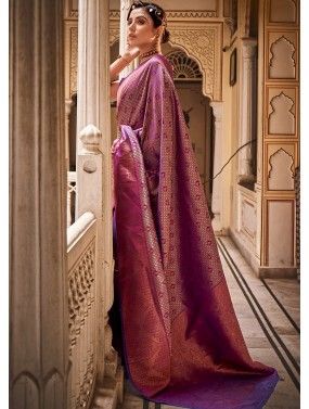 Purple Zari Woven Saree In Art Silk