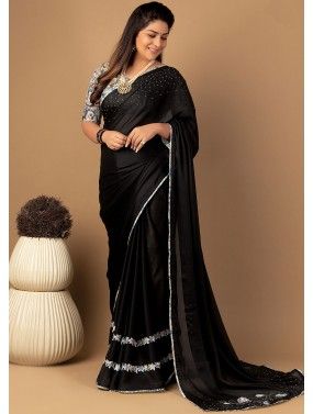 Black Printed Saree In Art Silk