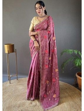 Dull Magenta Saree In Thread Embroidery