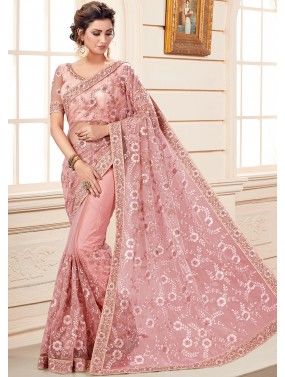 Pink Embroidered Saree In Chiffon