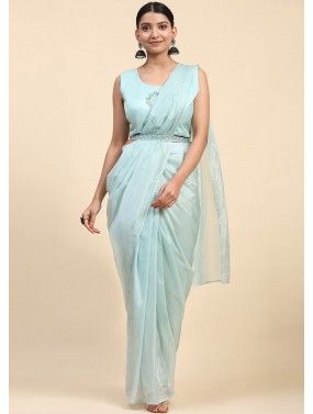 Readymade Blue Embellished Saree With Shrug