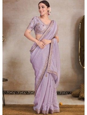 Lavender Embroidered Saree & Blouse