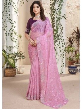 Pink Embroidered Saree & Blouse