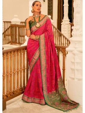 Pink Patola Printed Saree In Art Silk