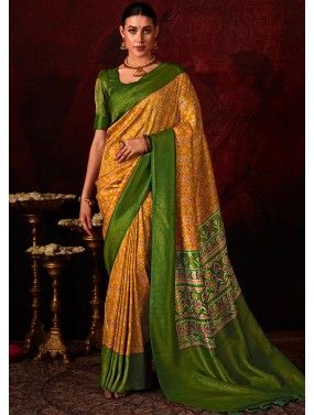 Yellow Digital Printed Saree In Art Silk