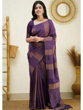 Purple Woven Work Art Silk Saree