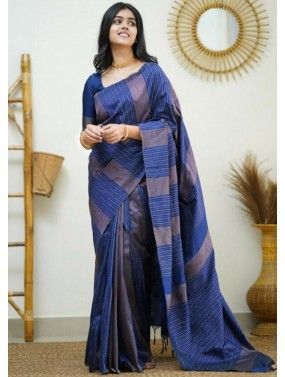 Blue Art Silk Woven Saree & Blouse