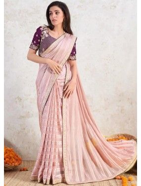 Pink Embroidered Saree In Art Silk