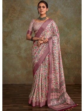 Pink Printed Saree In Art Silk