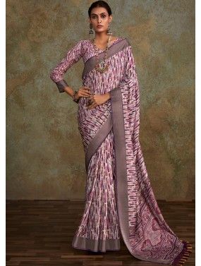 Purple Printed Saree In Art Silk