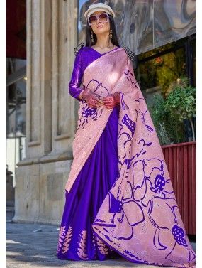 Purple & Pink Half N Half Printed Saree