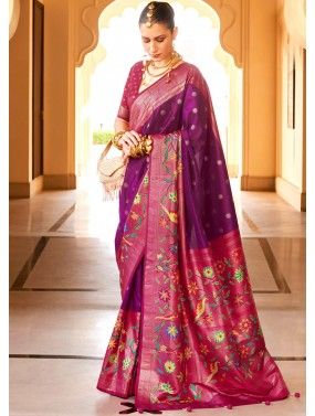 Purple Zari Woven Saree In Art Silk