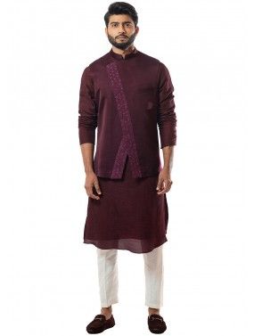 Readymade Purple Kurta Pajama & Nehru Jacket 