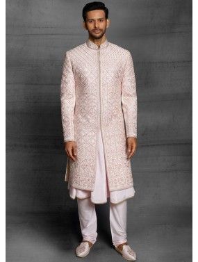 Pink Readymade Embroidered Anarkali Style Sherwani