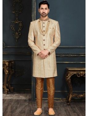 Multicolor Embroidered Sherwani With Churidar