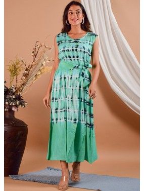 Turquoise Pinted Readymade Dress