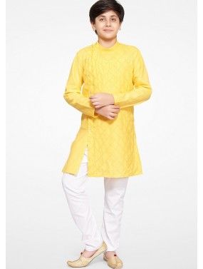 Yellow Cotton Kurta Pajama For Kids