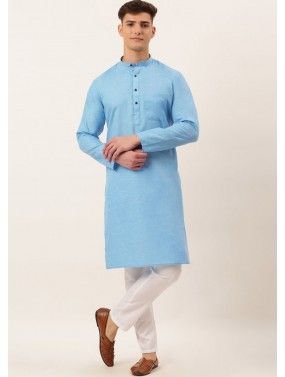 Turquoise Color Cotton Kurta Pajama