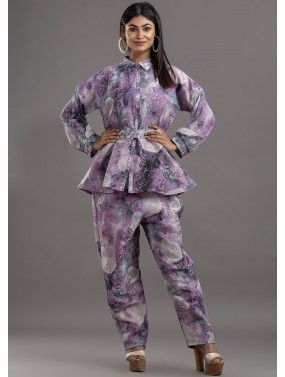 Multicolor Printed Top And Pant In Crape