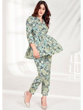 Grey Printed Co-ords Set In Rayon