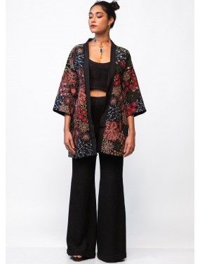 Black Jacket Style Embroidered Co-Ord Set
