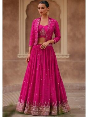 Pink Embroidered Jacket Style Skirt Set