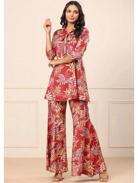Red Co-Ord Set In Floral Print