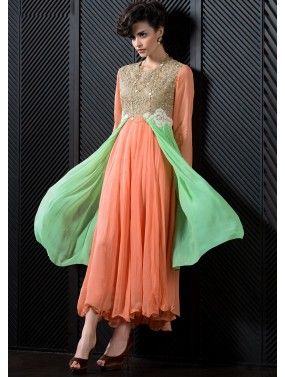 Peach Embroidered Dress In Georgette