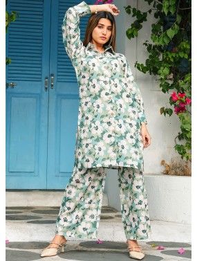 Green Floral Printed Cotton Co-Ord Set