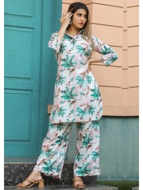 White Co-Ord Set In Floral Print