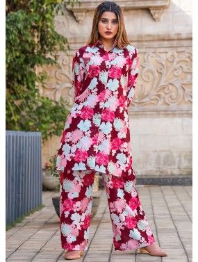 Readymade Wine Floral Print Co-Ord Set